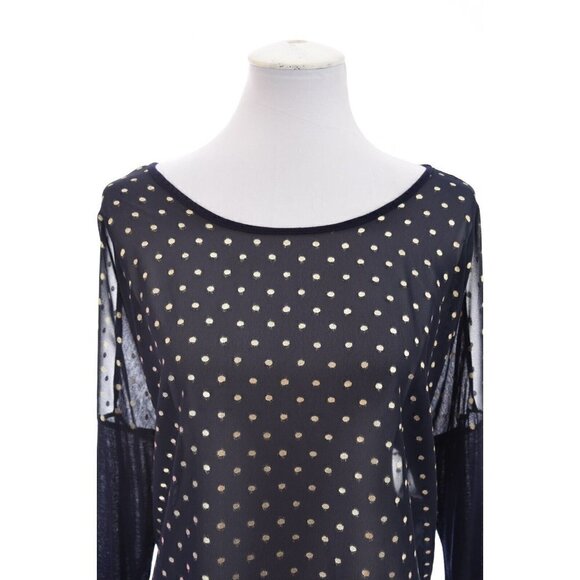 Bobeau Womens Oversized Sheer Tunic Top Metallic Gold Dot Print Blue Sz Medium - Picture 3 of 9